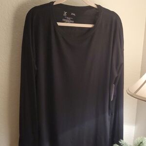 New Xersion Womens Black Long Sleeve Pullover Top With Small Open Back With Tags